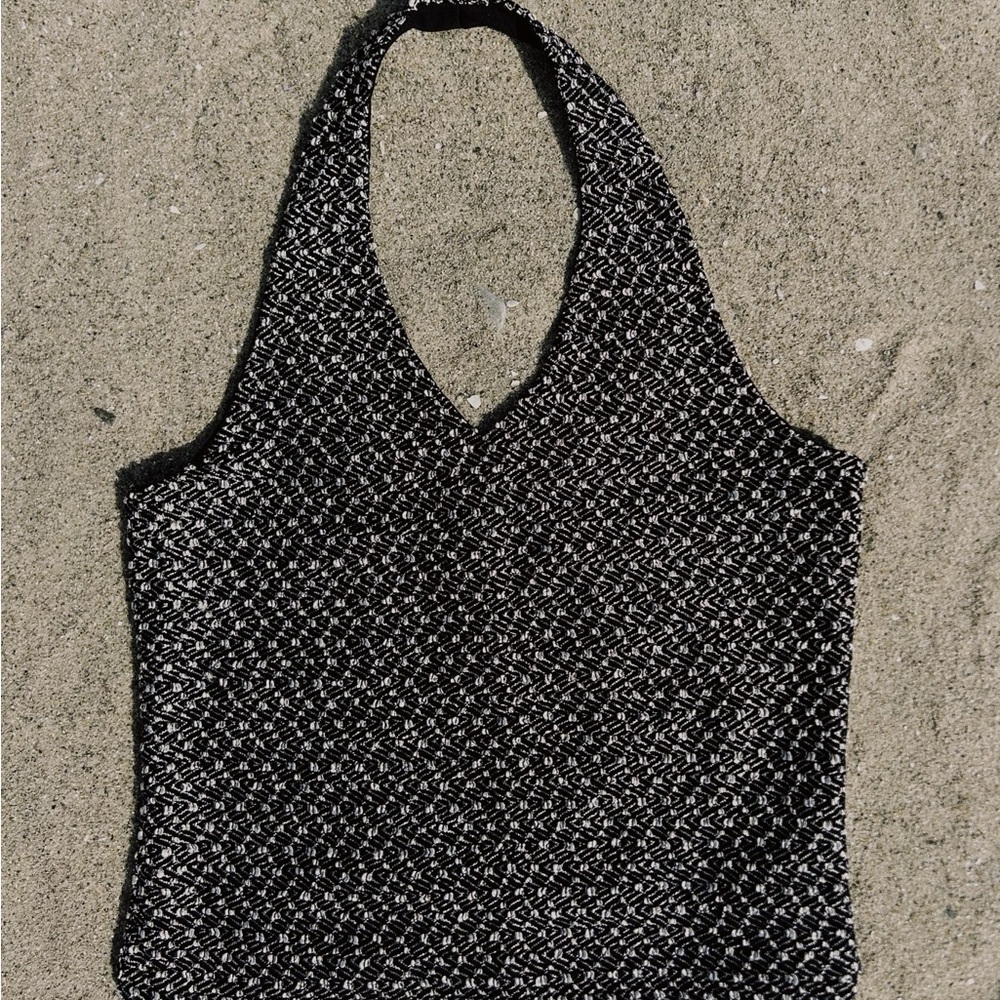 Textured Black and White Halter Top